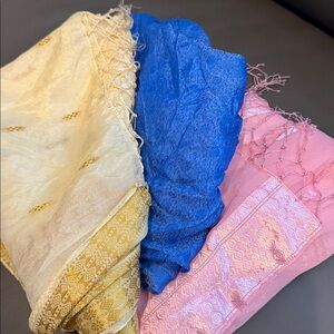 Three colorful sheer scarves